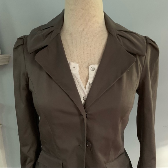 LOFT peplum blazer w/ portrait collar taupe jacket - Picture 3 of 16